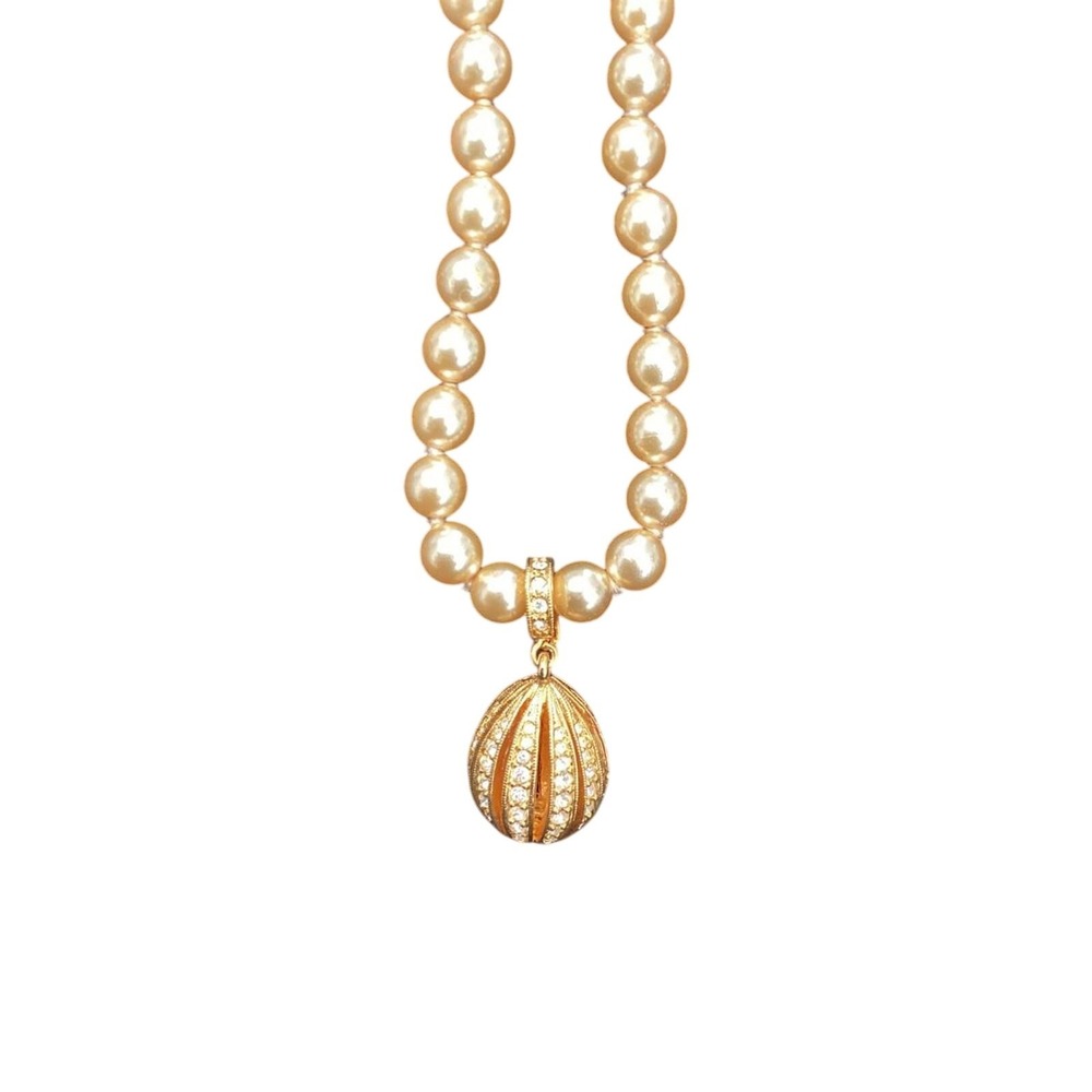 Joan Rivers Vintage Pearls with Rhinestone Necklace & Egg Charm Pendant
